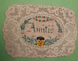 Image Dentelle Canivet AMITIE"Fleurs Peintes à La Main"pensées - Devotieprenten