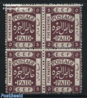 Palestinian Terr. 1918 5P, Block Of 4 [+], Mint NH - Palästina