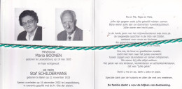 Maria Boonen (Leopoldsburg 1920) En Staf Schildermans (Balen 1923), Leopoldsburg 2002. Foto Koppel - Overlijden