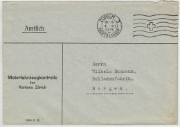 Schweiz 1935, Brief Amtlich Zürich Hauptbahnhof - Horgen - Marcofilie