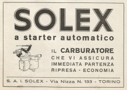 Carburatore SOLEX - Pubblicità 1937 - Advertising - Werbung