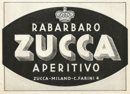 Aperitivo Rabarbaro Zucca - Pubblicità 1938 - Advertising - Advertising