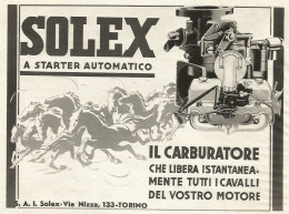 Carburatore SOLEX A Starter Automatico - Pubblicità 1938 - Advertising - Advertising