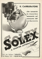 Carburatore SOLEX A Starter Automatico - Pubblicità 1938 - Advertising - Publicités