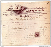 1908   FATTURA  OLMATELLO  - NEGOZIATE IN CARBONE E LEGNA DA ARDERE - Italië