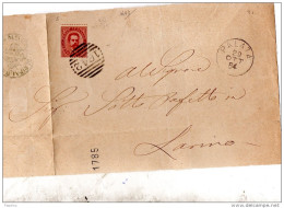 1884 FRONTESPIZIO CON ANNULLO NUMERALE  PALATA CAMPOBASSO - Marcophilie