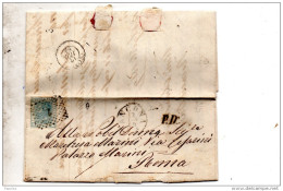 1869  LETTERA CON ANNULLO NUMERALE A PUNTI ANCONA + ROMA - Marcofilía