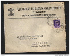 1940  LETTERA CON ANNULLO LIMITE SULL 'ARNO  FIRENZE - Marcophilia