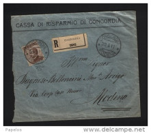 1911   LETTERA  RACCOMANDATE CON ANNULLO CONCORDIA MODENA - Storia Postale