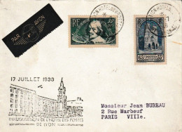 FRANCE - LETTRE PAR AVION LYON PARIS 1938 CACHET ARRIVEE AEROPORT DU BOURGET - Brieven En Documenten