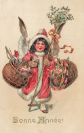 Enfant Santa Claus * CPA Illustrateur Gaufrée Embossed * Père Noël St Nicolas * Jeux Jouets * JOYEUX NOEL - Santa Claus