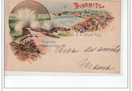 BIARRITZ - La Grande Plage - Coup De Mer Au Rocher De La Vierge - Très Bon état - Biarritz