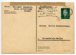 Germany 1929 Postcard; Lörrach - Hellmut Baumann To Ostenfelde; 8pf. Friedrich Ebert; Telephone Slogan Cancel - Brieven En Documenten