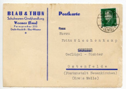 Germany 1929 Postcard; Weener (Ems) - Blau & Thun, Schuhwaren-Großhandlung To Ostenfelde; 8pf. Friedrich Ebert - Lettres & Documents