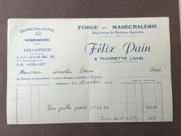 Facture Félix Pain / Forge / Maréchalerie / Thoirette / 1959 / Jura / 39 - 1950 - ...