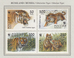 RUSSIA 1993 WWF Tigers Mi 343-346 MNH(**) Fauna 835 - Roofkatten