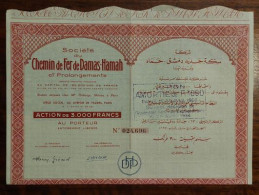 Lebanon -  Syria - France - Chemins De Fer De Damas-Hamah Action 3000 Francs Paris - Altri & Non Classificati