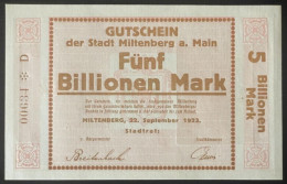 Deutschland, Germany, Gutschein Der Stadt Miltenberg A. Main - 5 Billion Mark, 1923 ! - 5 Billionen Mark