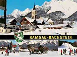 73628989 Ramsau Dachstein Steiermark Kirche Mit Dachstein Skipisten Pferdeschlit - Otros & Sin Clasificación