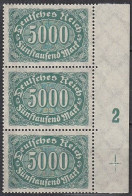 DR  256 C, Dreierstreifen Mit Plattennummer 3, Postfrisch **, Queroffset, 1922 - Unused Stamps