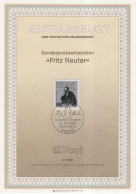 Germany Deutschland 1985-21 175. Geburtstag Fritz Reuter, Writer, Stavenhagen, Canceled In Bonn - 1981-1990
