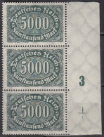 DR  256 B, 3erStreifen Mit Plattennummer 3, Postfrisch **, Queroffset, 1922 - Ongebruikt