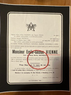 Mr Emile-Gaston Vienne *1880 Nimy +1962 Masieres Nimy Dujardin Moitroux Visee Mairesse Loor Duhameau - Esquela