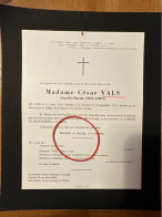 Madame Cesar Vals Nee Descamps Aurelie *1901 Lille +1961 La Louvriere Tournai Carette Dasseleer - Décès