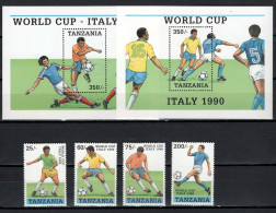 Tanzania 1990 Football Soccer World Cup Set Of 4 + 2 S/s MNH - 1990 – Italie