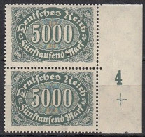 DR  256 B, Senkrechtes Paar Mit Plattennummer 4, Postfrisch **, Queroffset, 1922 - Neufs