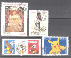 France Oblitérés : Pokémon - 5745 (André Franquin) - 5708 (Mucha) & 5664 (cachet Rond) - Usati