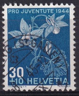 1944, 1. Dez. Pro Juventute Alpenblumen Alpenakelei (Aquilegia Alpina) 112 / MiNr. 442 Mit Sauber Gestempelt - Usados