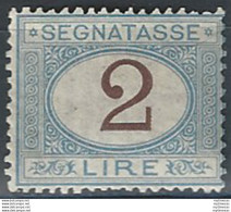 1870 Italia Segnatasse Lire 2 Azzurro Bruno Mc MNH Sassone N. 12 - Autres & Non Classés