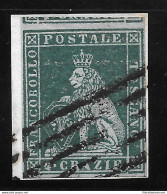 1851 Toscana, N. 6a Verde Azzurro Su Azzurro Su Frammento Sigla E.Diena/Bolaffi - Toscane