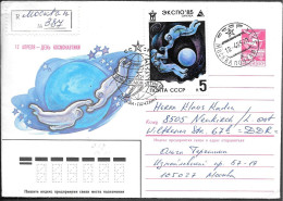 Soviet Space Cover 1985 Mailed On Cosmonautics Day W/ Space EXPO Stamp - UdSSR