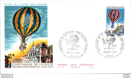 FDC France Ballons Montes Paris 1972 Aviation - 1970-1979