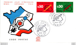 FDC France Code Postal Paris 1972 - 1970-1979