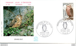 FDC France  Grand Cu Paris 1972 Oiseau Rapace - 1970-1979