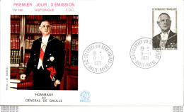 FDC France General De Gaulle Colombey Les Deux Eglises 19071 Militaria - 1970-1979