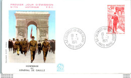 FDC France General De Gaulle Colombey Les Deux Eglises 19071 Militaria Arc De Triomphe - 1970-1979