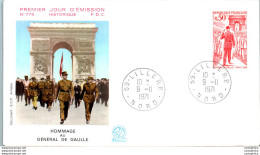 FDC France General De Gaulle Colombey Lille 19071 Militaria Arc De Triomphe - 1970-1979