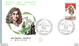 FDC France Jean Baptiste Poquelin Moliere Pezenas 19073 Theatre - 1970-1979