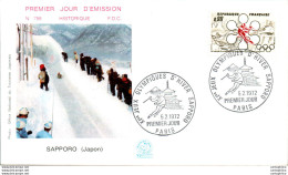 FDC France Jeux Olympiques Sapporo Japon Luge Paris 1972 Ski - 1970-1979