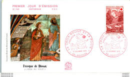 FDC France Croix Rouge Fresque De Dissay Ange Au Fouet Poitiers 1970 - 1970-1979