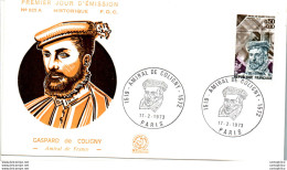 FDC France Gaspard De Coligny Amiral De France Paris 19073 - 1970-1979