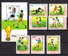 Vietnam 1989 Football Soccer World Cup Set Of 7 + S/s MNH - 1990 – Italien