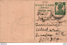 India Postal Stationery George VI 9p Kalbadevi Bombay Cds - Postcards