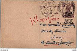 India Gwalior Postal Stationery George VI 1/2A Khategaon Cds - Gwalior