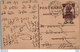 India Gwalior Postal Stationery George VI 1/2A Ajmer Hindsaur Cds - Gwalior