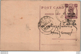 India Gwalior Postal Stationery George VI 1/2A Ajmer Cds - Gwalior